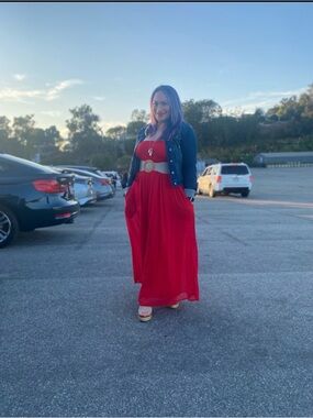 Strapless Red Smocked Maxi Jumpsuit